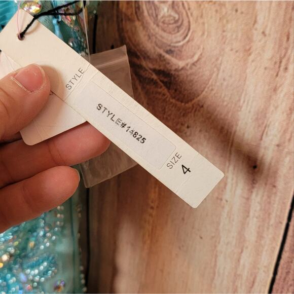 NWT Morrell Maxie Aqua Blue Sheer Back Gown, Style # 14825, Sz 4 - Picture 8 of 11